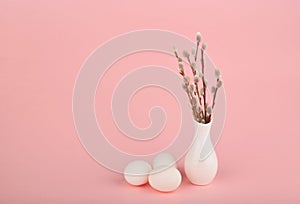 Willow twigs easter concept on a pink background