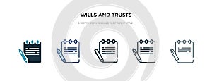 Wills and trusts icon in different style vector illustration. two colored and black wills and trusts vector icons designed in