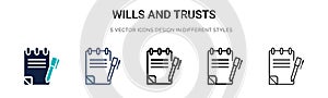 Wills and trusts icon in filled, thin line, outline and stroke style. Vector illustration of two colored and black wills and