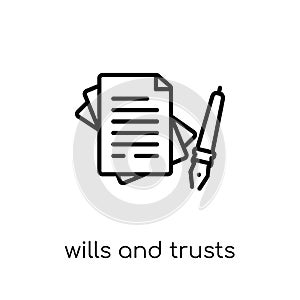 wills and trusts icon. Trendy modern flat linear vector wills an