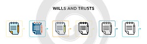 Wills and trusts vector icon in 6 different modern styles. Black, two colored wills and trusts icons designed in filled, outline,