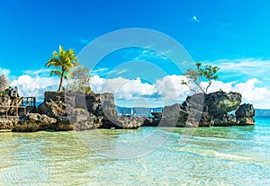 Willy`s rock on the beach at Boracay, Philippines. Copy space for text