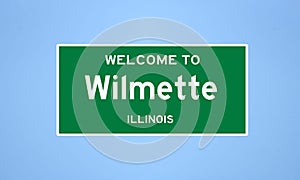 Wilmette, Illinois city limit sign. Town sign from the USA.