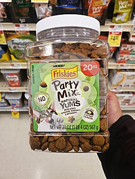 Wilmington, Delaware, U.S - February 22, 2024 - The 20oz size of Party Mix Purina cat treats by Friskies