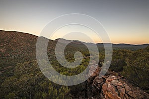 Wilpena Pound National Park at sunset during a hike in Flinders Ranges photo