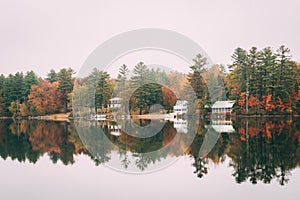 Wilson Lake with autumn color, in Wilton, Maine photo