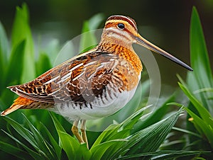 Wilsons Snipe bird in a marsh