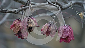 Wilted flowers and shriveled fruits hang from their stems no longer able to provide sustenance or beauty photo