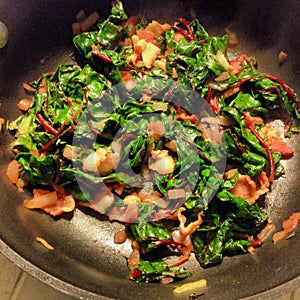 Wilted Swiss chard with bacon