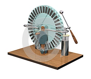 Wimshurst machine with two Leyden jars. 3D illustration of electrostatic generator. Physics. Science classrooms experiment. photo