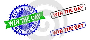 WIN THE DAY Rosette and Rectangle Bicolor Stamps with Unclean Styles