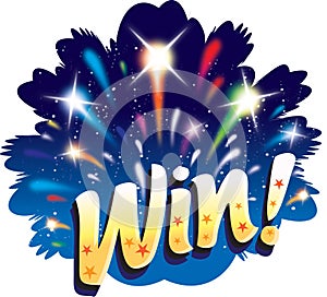 Win! Fun graphic firework celebration icon design