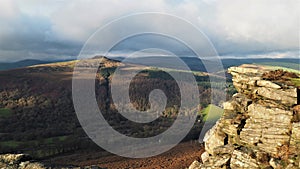 Win Hill view with cloudy sky captured from Bamford Edge in Peak District, UK