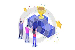 Win, Isometric winner business, success and achievement concept