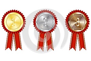 Win prize. Sport award. Medals with ribbons, great design for any purposes. Vector illustration. EPS 10.
