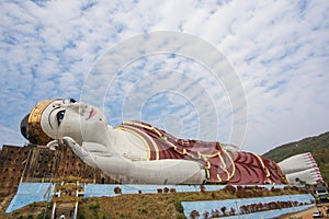 Win Sein Taw Ya, the largest Reclining Buddha image in the world, in Kyauktalon Taung, near Mawlamyine, Myanmar