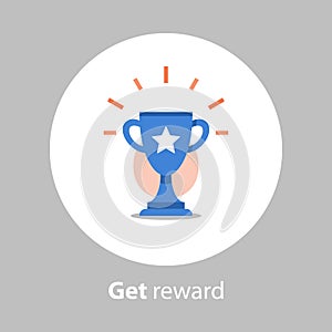 Win super prize, reward program, winner cup, first place bowl, achievement and accomplishment concept, flat icon