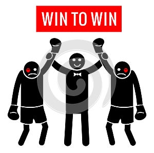 Win to Win. Business situation as boxing. Business concept - Winner and Winner or Looser and Looser. Stick Figure Pictogram Icons. photo