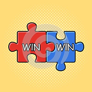 win-win puzzle pop art raster hand drawn