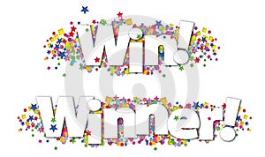 Win Winner Banner Colorful Stars Confetti