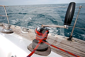 Winch with rope on sailing boat photo