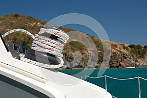Winch and rope on sailing boat