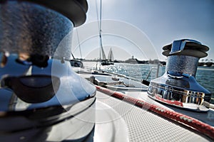 Winches and Deck of Sailboat