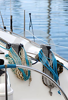 The winches and ropes of a sailboat, detail