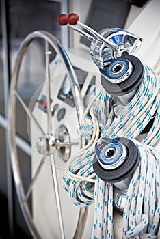 Winches and ropes, sailing yacht detail