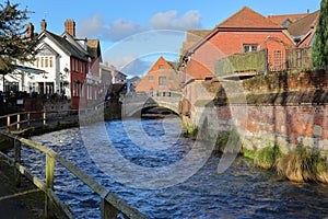 WINCHESTER, UK - FEBRUARY 4, 2017: Walk along the River Itchen leading to the City Mill