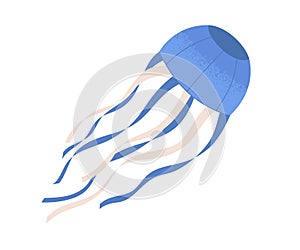 Wind air kite flying. Kids floating paper toy of jellyfish shape. Childish entertainment object design with chord