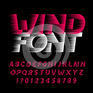 Wind alphabet font. Fast speed effect type letters and numbers on black background.