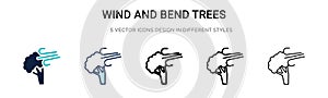 Wind and bend trees icon in filled, thin line, outline and stroke style. Vector illustration of two colored and black wind and