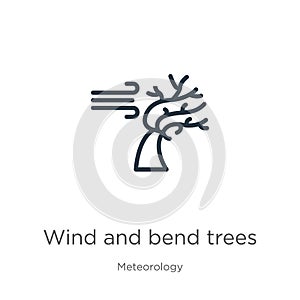 Wind and bend trees icon. Thin linear wind and bend trees outline icon isolated on white background from meteorology collection.