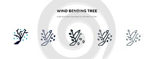 Wind bending tree icon in different style vector illustration. two colored and black wind bending tree vector icons designed in