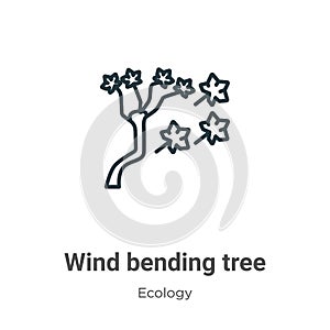 Wind bending tree outline vector icon. Thin line black wind bending tree icon, flat vector simple element illustration from