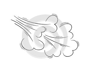 Wind blow hand drawn effect. Air flow sketch. Breeze, swirl, gust, smoke, dust icon in doodle style isolated on white