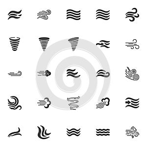 Wind blow vector icons set