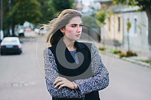 Wind blowing hair of beautiful woman