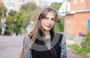 Wind blowing hair of beautiful woman