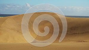 Wind blowing sand on dunes of Maspalomas, Gran Canaria, Spain