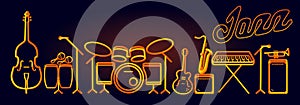 Wind brass instruments neon tubed silhouette abstract design concept performance set