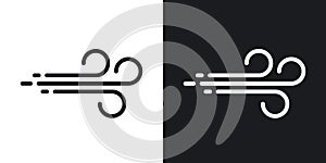 Wind or breeze icon for weather forecast application or widget. Two-tone version on black and white background