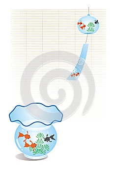 A wind chime and a fish tank