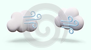 Wind cloud in 3D style. Strong gusty wind, bad weather. Set of icons for meteorological business