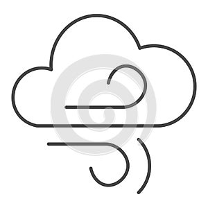 Wind and cloud thin line icon. Air blowing vector illustration isolated on white. Windy climate outline style design