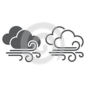 Wind and clouds weather icon. solid and outline