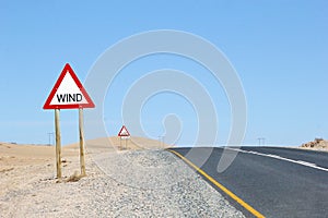 Wind desert storm warning sign Luderitz, Namibia