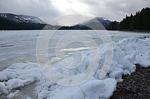 Wind Driven Ice Sculptures, Rimrock Lake, White Pass, Washington State photo