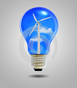 Wind energy concept, light bulbs with wind turbine